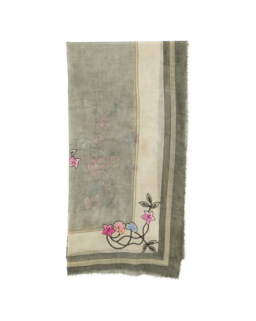 Faliero Sarti Gray Écharpe À Fleurs Brodées