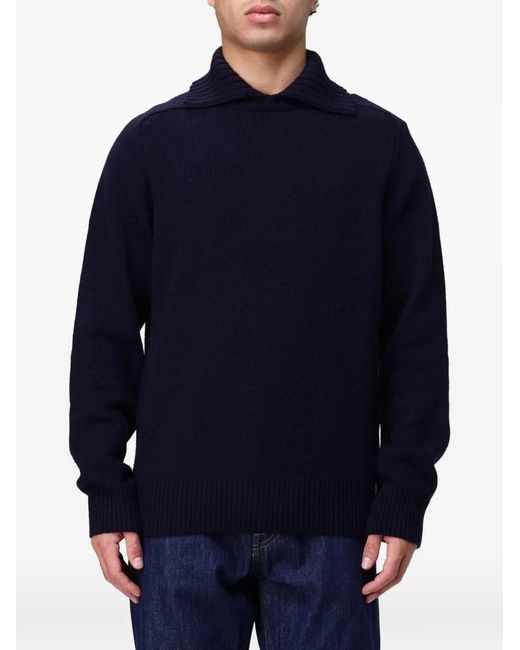 Sebago Blue Shawl-Collar Knitted Sweater