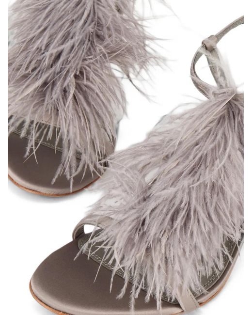 Kat Maconie White Faryal Feather-Embellished Sandals