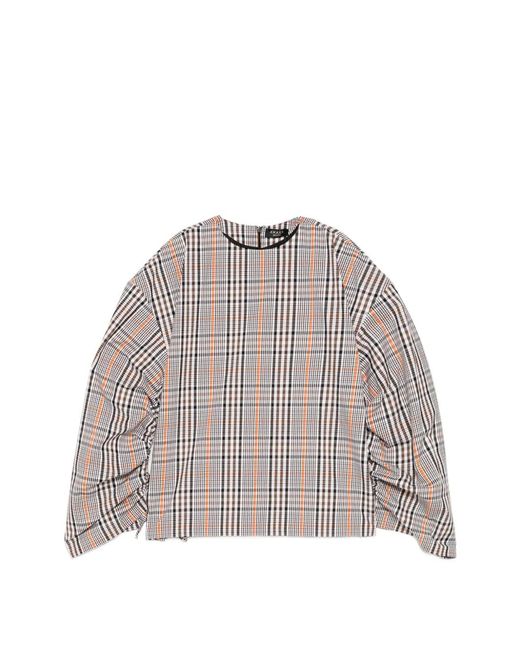 A.W.A.K.E. MODE Gray Checked Drawstring-Sleeve Blouse