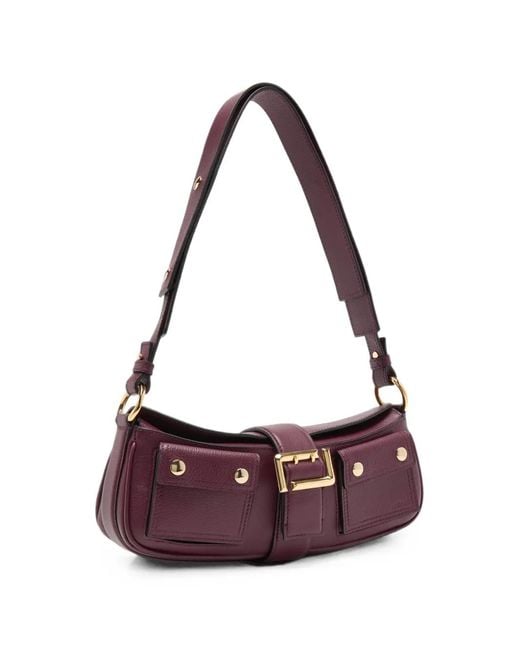 Lancel Purple Small Multipocket Leather Shoulder Bag