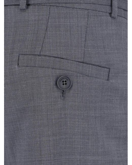 Eudon Choi Blue Belted Pleated Trousers
