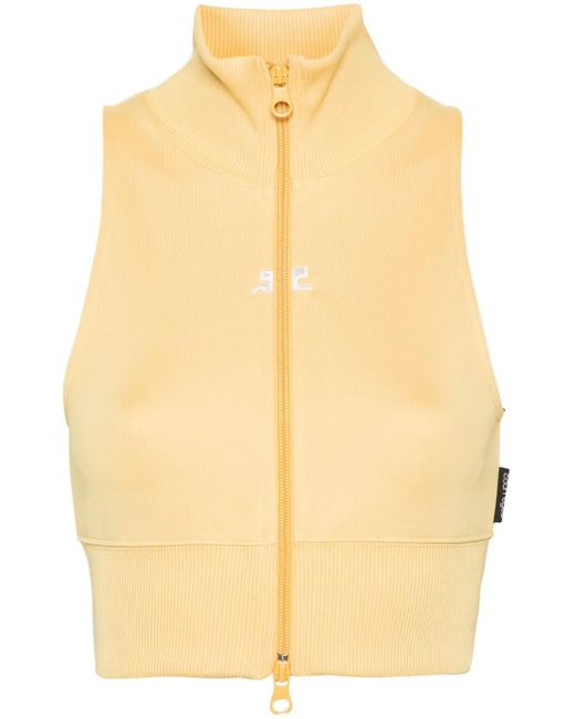 Courreges Yellow Zip-Up Cropped Vest