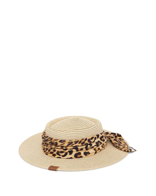 Lola Casademunt Metallic Leopard-Print-Scarf Wide-Brim Hat
