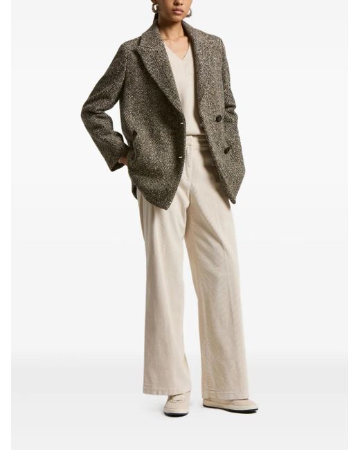 Peserico Gray Herringbone Tweed Coat