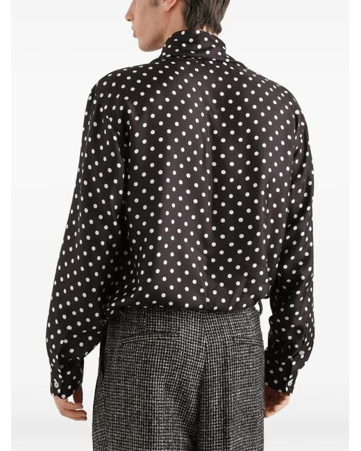 Dolce & Gabbana Black Chemise Martini En Sergé De Soie À Pois for men