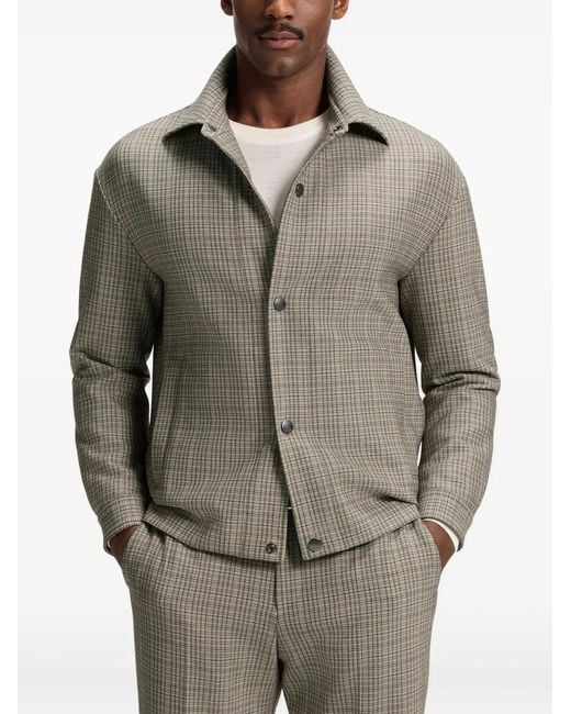 Boss Gray Craig Checked-Pattern Buttoned Jacket for men
