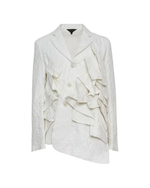 Comme des Garçons White Ruffled Brocade-Texture Blazer