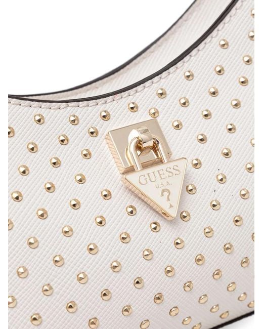 Guess White Patsie Stud-Embellished Logo-Plaque Tote Bag