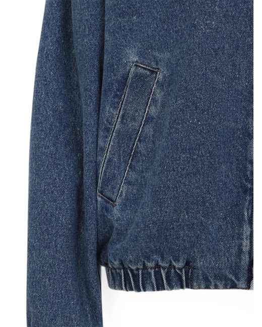 Miu Miu Blue Shearling-Collar Logo-Patch Denim Jacket