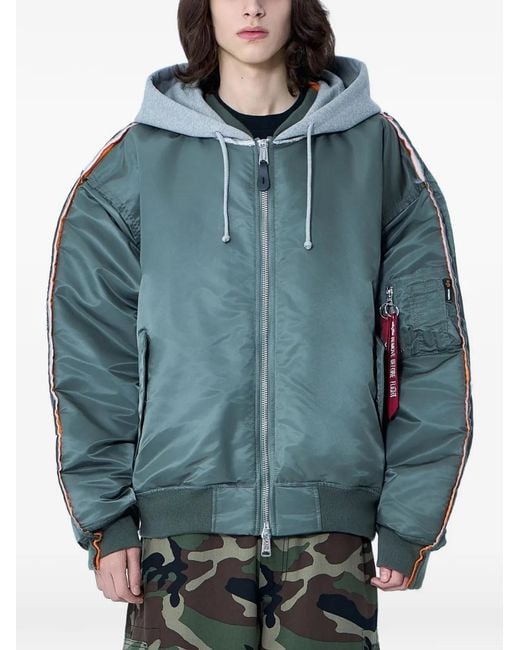 Vetements Blue Integrated-Hood Bomber Jacket for men