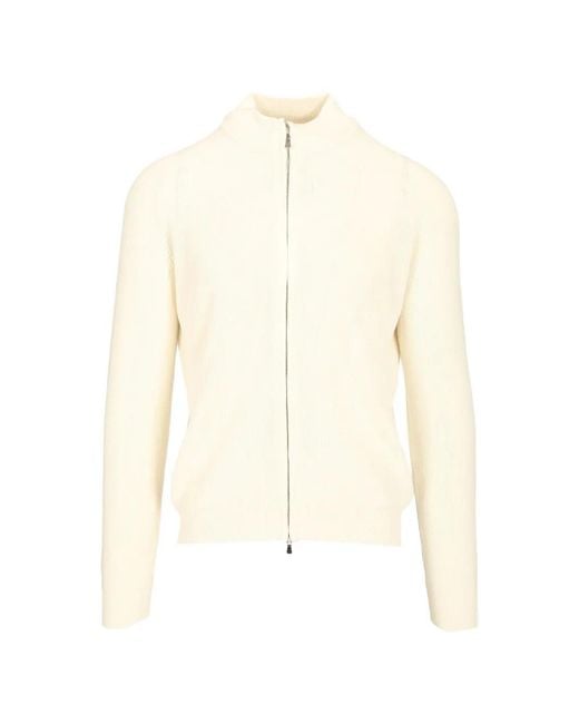Al Duca D'aosta White Knitted Zip-Up Sweater for men