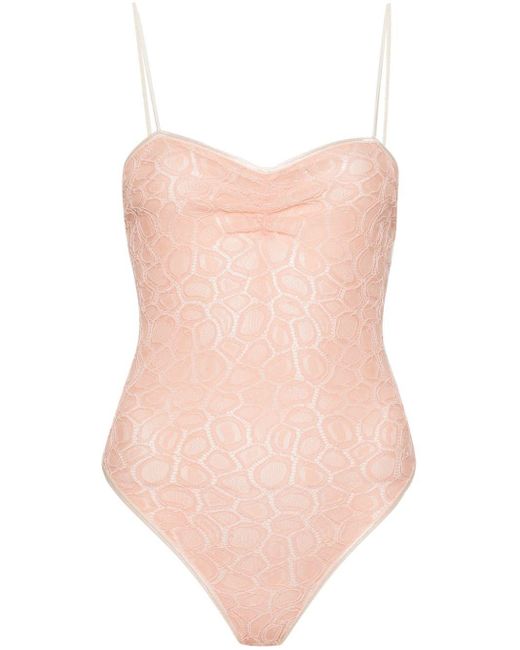 Forte Forte Pink Sweetheart-neck Lace Bodysuit