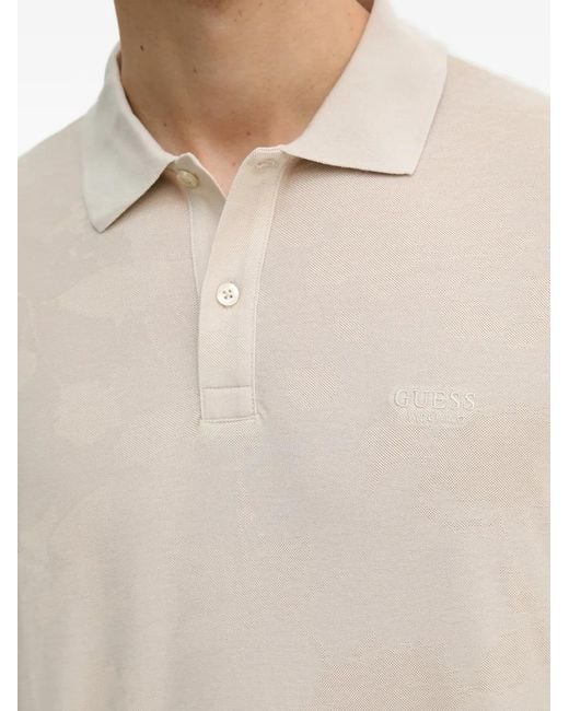 Guess White Floral-Jacquard Polo Shirt for men