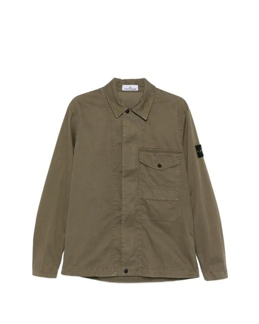 Stone Island Green Compass Logo-Patch Shirt for men