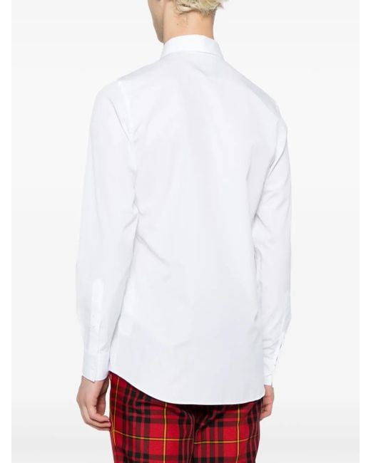 Moschino White Logo-Embroidered Long-Sleeve Cotton Shirt for men