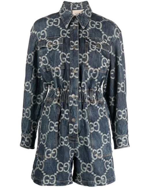 Gucci Blue Jumbo GG Denim Playsuit