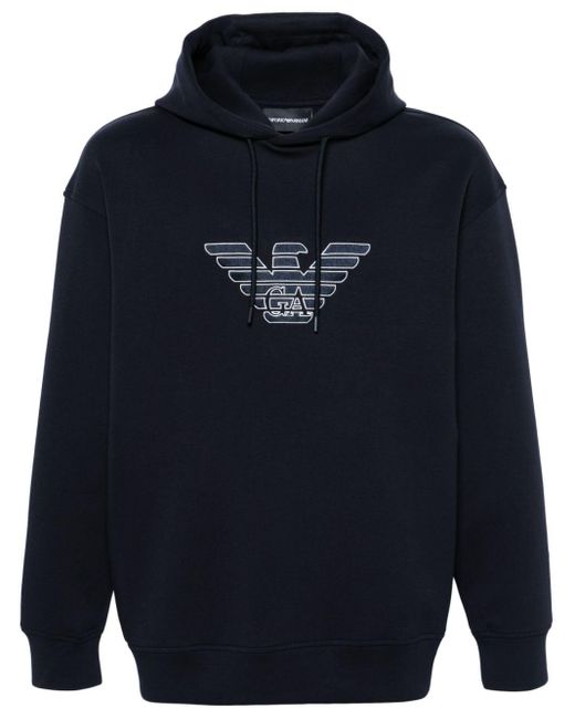 Emporio Armani Blue Logo-embroidered Jersey Hoodie for men