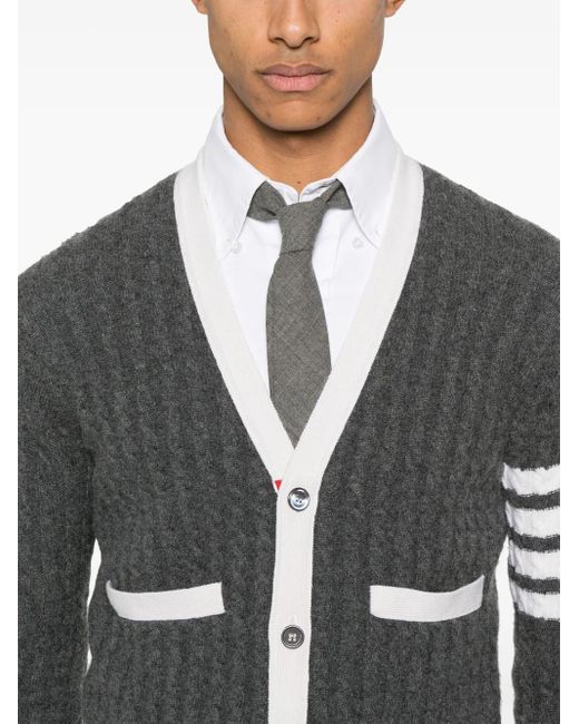 Thom Browne 4 Bar Stripe Cardigan Mit Zopfmuster in Gray für Herren