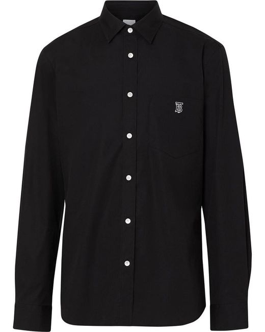 Burberry Embroidered Logo Shirt in Black for Men - Lyst