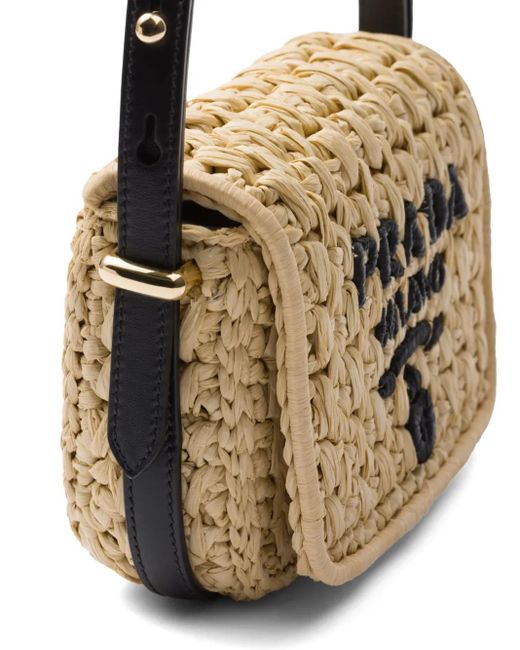 Prada Natural Crochet And Leather Shoulder Bag