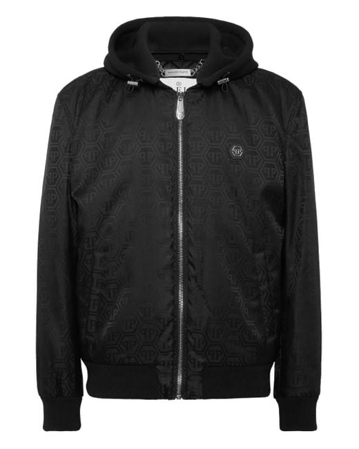 Philipp Plein Bomberjack Met Capuchon En Logopatroon in het Black voor heren