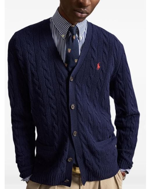 Polo Ralph Lauren Blue Cable-Knit V-Neck Cardigan for men