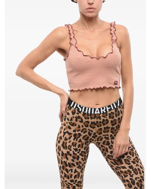 DSquared² Black Ribbed Lettuce-Trim Crop Top