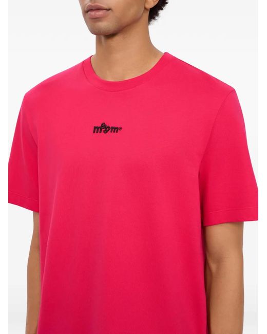 MSGM Pink Embroidered-Logo T-Shirt for men