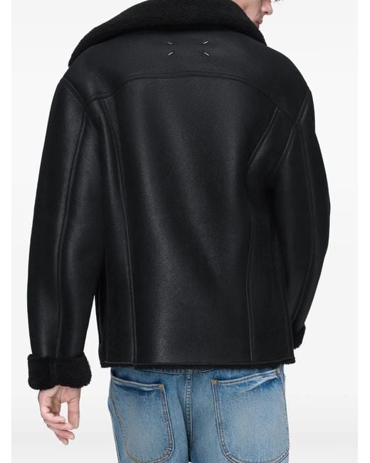 Maison Margiela Black Waxed Shearling Jacket for men