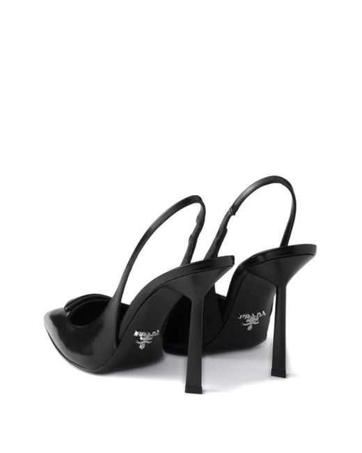 Prada Black Brushed Leather Slingback Pumps