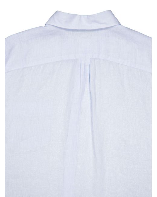 120% Lino Blue Pointed-collar Linen Shirt for men