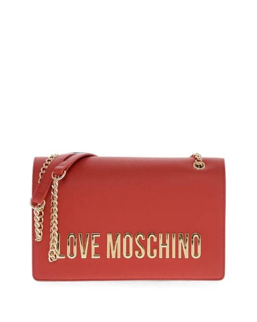 Moschino Red Logo-Plaque Shoulder Bag