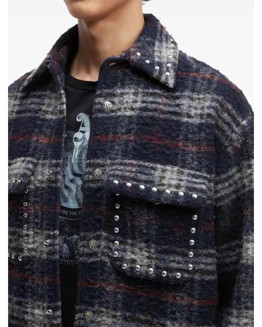 Palm Angels Blue Checked Shirt Jacket for men