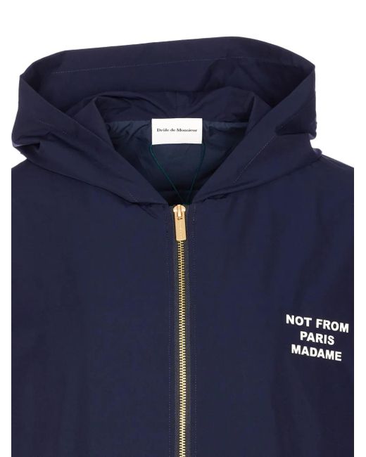 Drole de Monsieur Blue Hooded Slogan Jacket for men