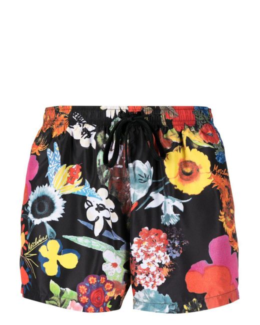 Moschino Black Floral-print Elasticated-waist Swim Shorts for men