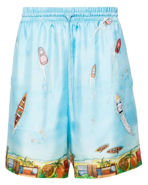 Casablanca Blue Maison Sur Piloti Silk Shorts for men