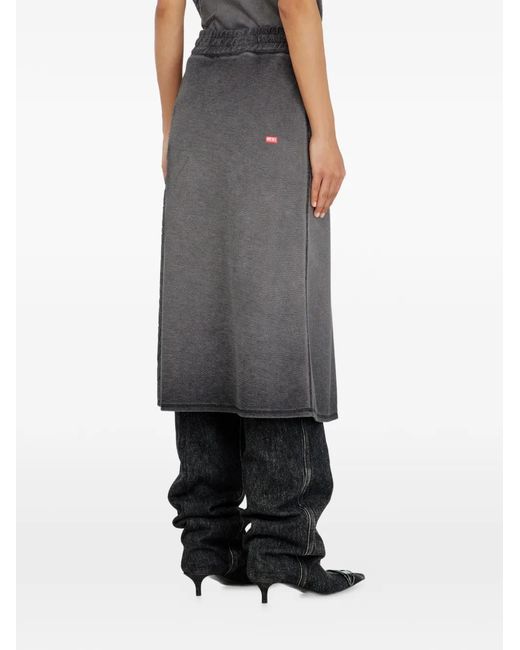 DIESEL Gray Fleece Midi Skirt With Dévoré Print