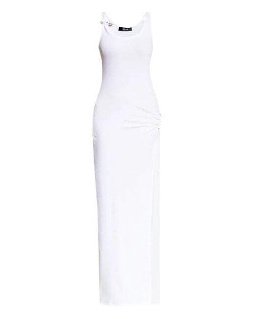 Versace White Asymmetrical Ruched Maxi Dress