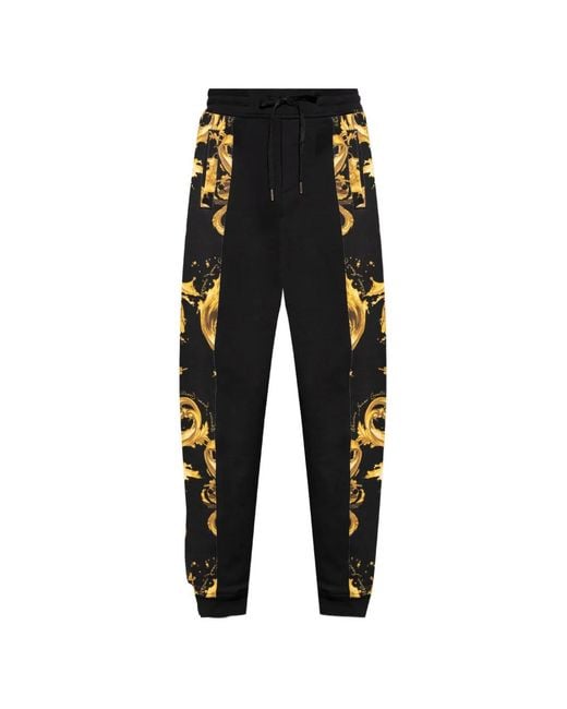 Versace Jeans Couture Black Chromo Couture-Print Drawstring-Detail Cotton Track Pants for men