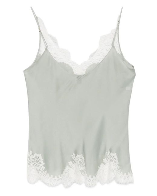 Carine Gilson White V-Neck Lace-Detail Slip