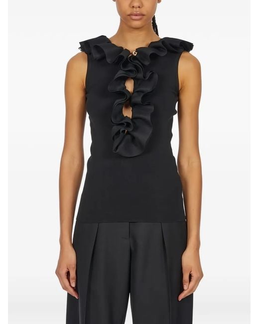 Ferragamo Black Ruffled Wool Top