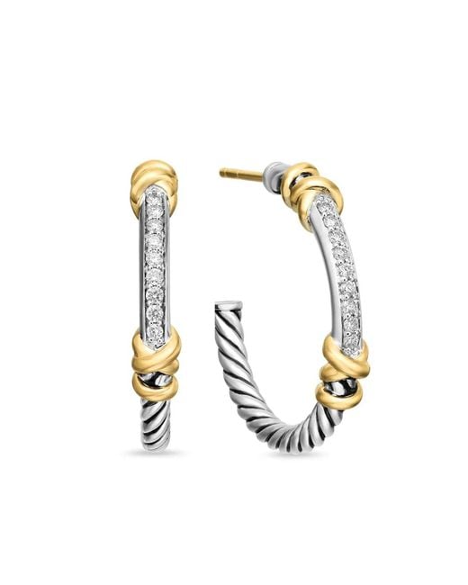 David Yurman Metallic 18K And Sterling Petite Helena Wrap Diamond Hoop Earrings