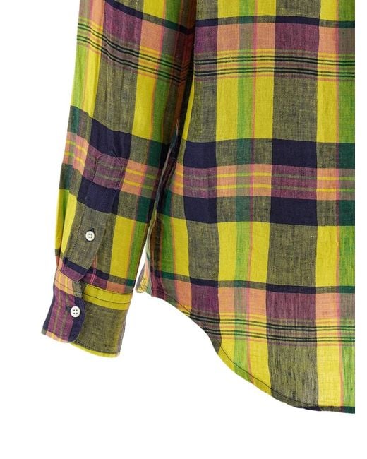 Polo Ralph Lauren Yellow Check Embroidered Linen Shirt