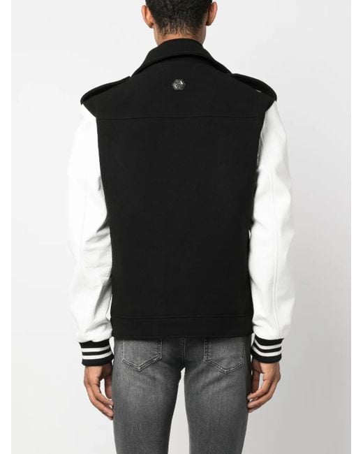 Philipp Plein Black Leather Biker Jacket for men