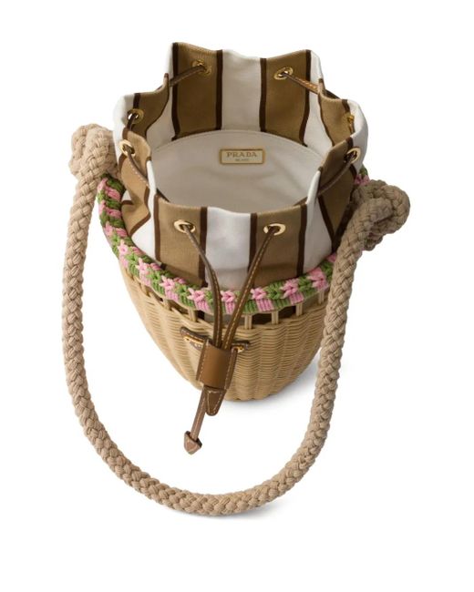 Prada Natural Mini Wicker Bucket Bag