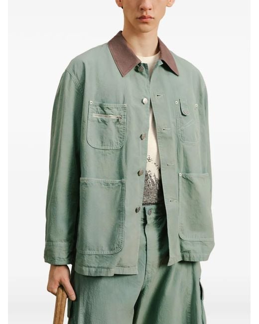 CROQUIS Green Multi-Pocket Contrast-Collar Jacket for men