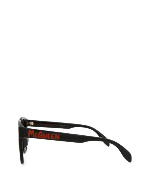 McQueen Black Logo-Print Square-Frame Sunglasses
