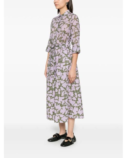 Whyci White Patterned Button-Up Midi Dress
