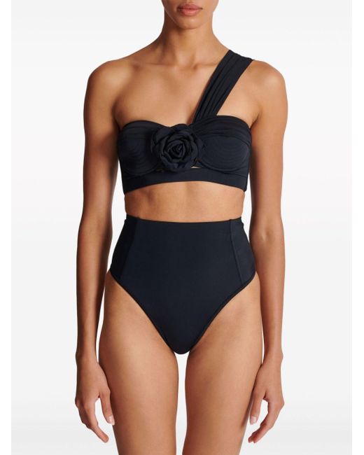 Balmain Black Floral-appliqué One-shoulder Bikini